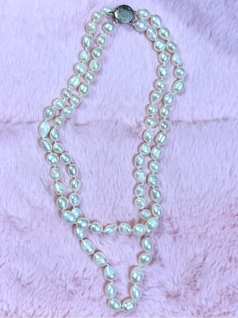 14K Gold Plated Gorgeous White South Sea Double Layered Pearl Necklace 18”